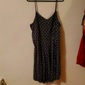 Black and geo print fit and flare dress